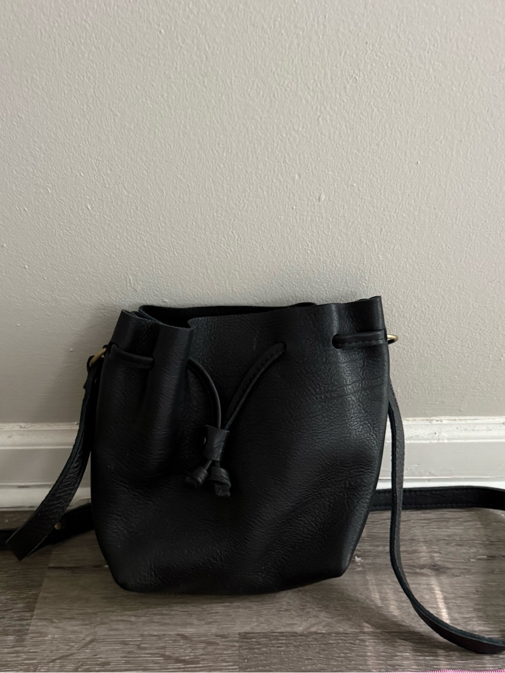 Portland Leather Goods Pebbled Black Leather Crossbody Bucket Bag